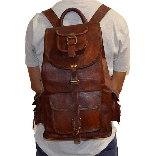 The Outdoor Hiking™ Full-Grain Leather Backpack – Vintage Travel & Adventure Rucksack