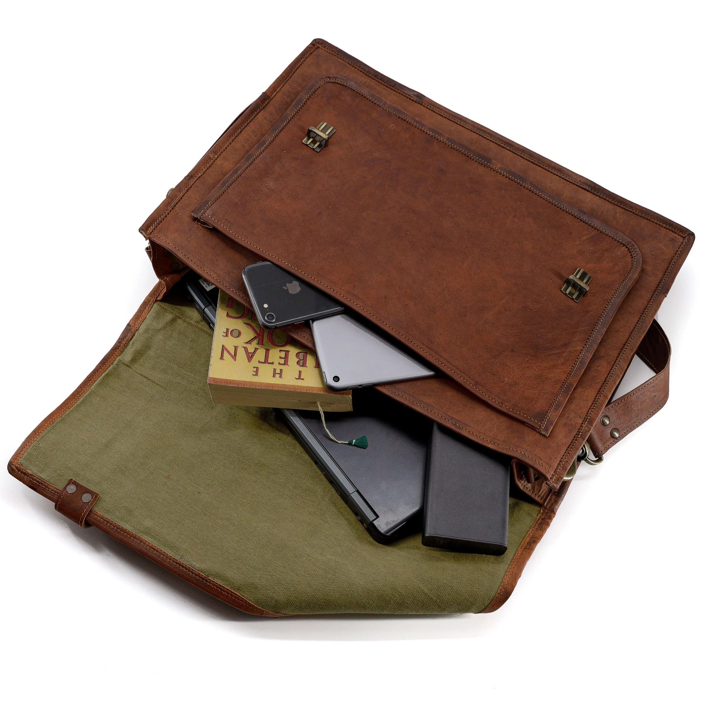 18-Inch Vintage Handmade Leather Messenger Bag – Genuine Goat Leather Laptop Briefcase for Men & Women