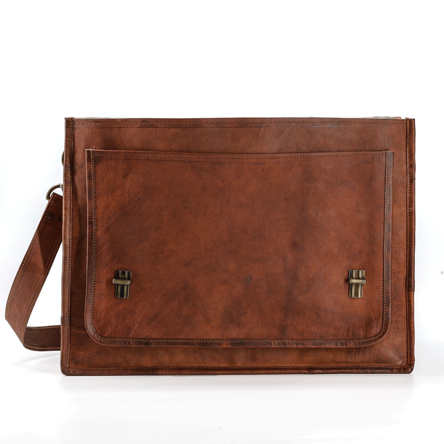 18-Inch Vintage Handmade Leather Messenger Bag – Genuine Goat Leather Laptop Briefcase for Men & Women