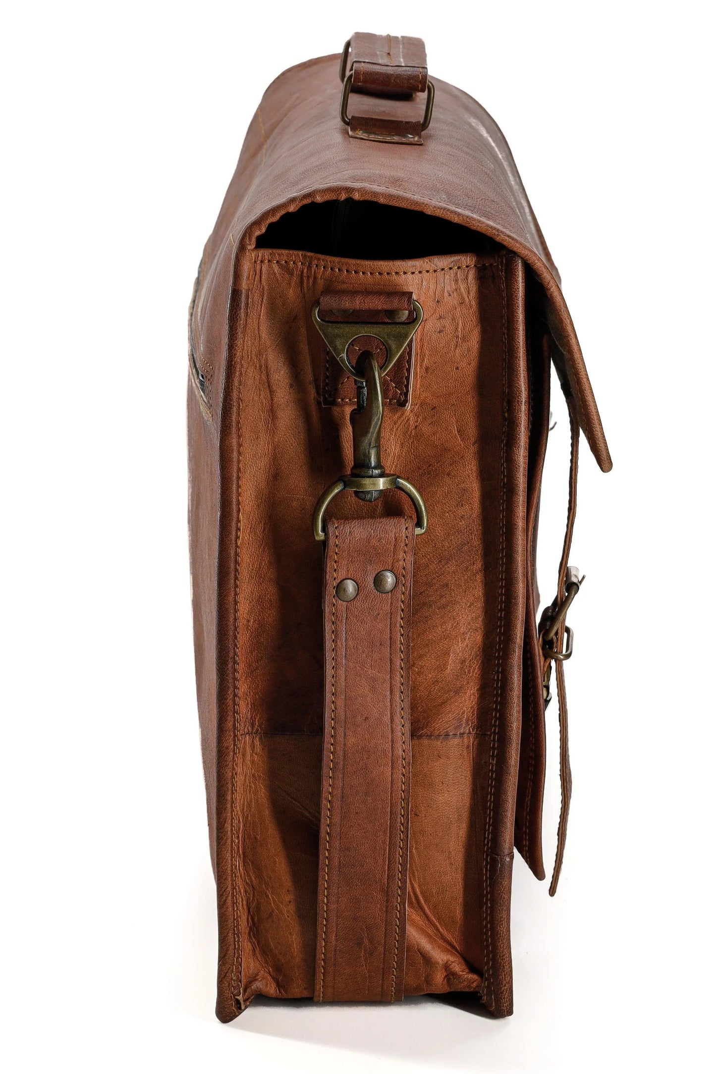 18-Inch Vintage Handmade Leather Messenger Bag – Genuine Goat Leather Laptop Briefcase for Men & Women