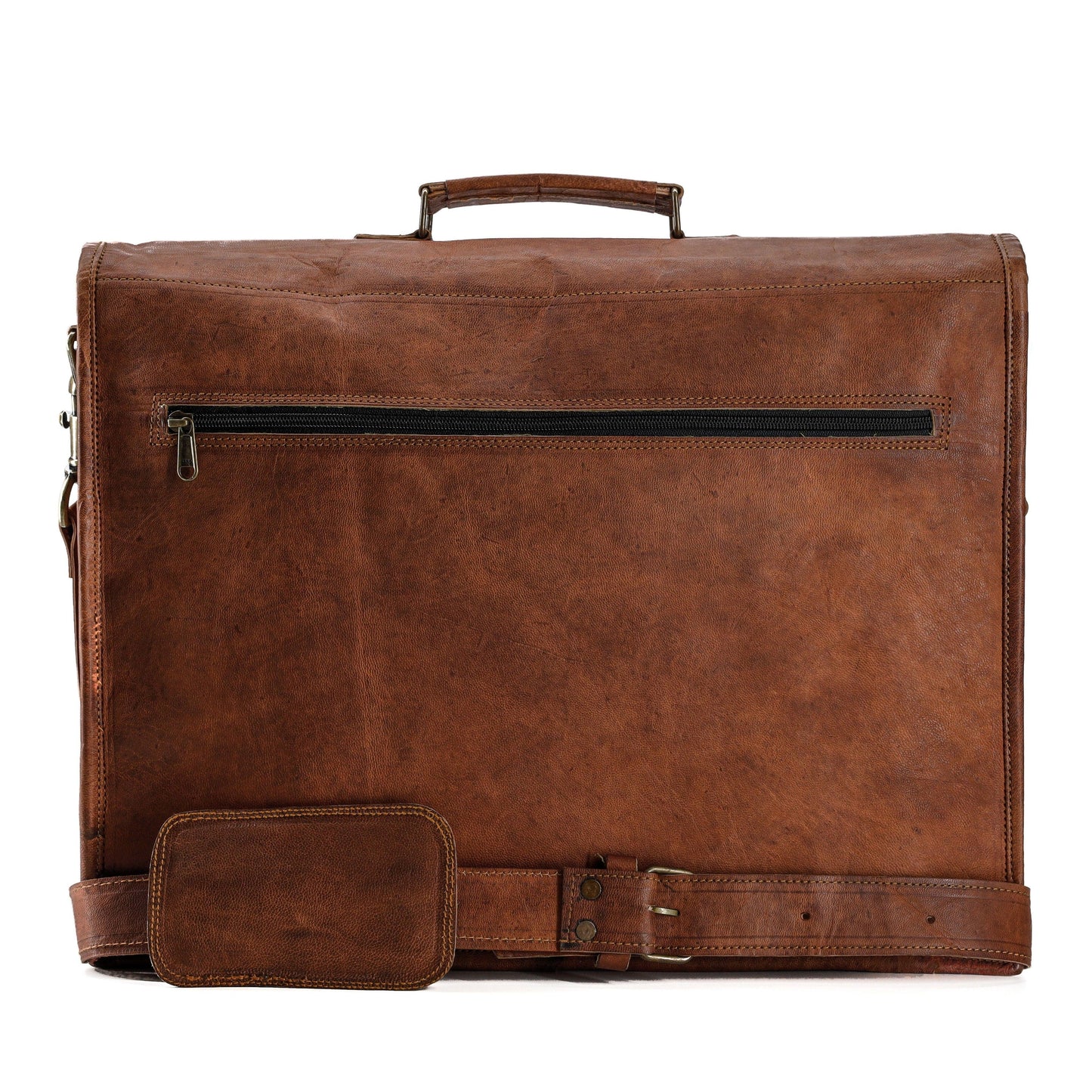 18-Inch Vintage Handmade Leather Messenger Bag – Genuine Goat Leather Laptop Briefcase for Men & Women